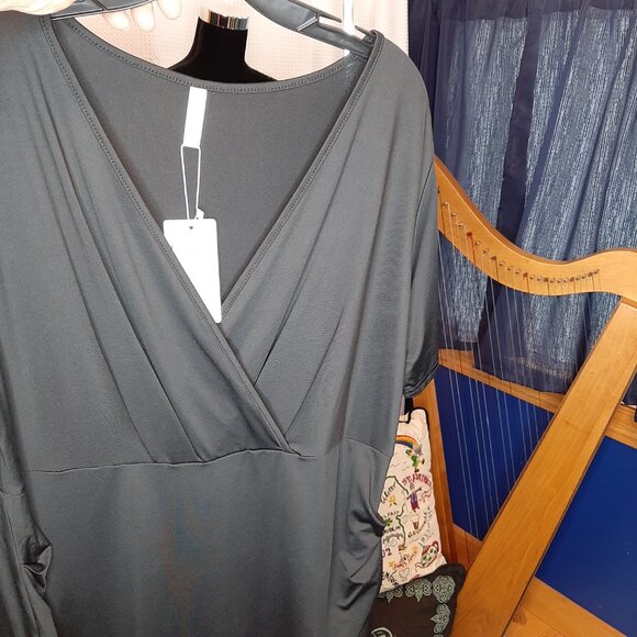 NWT!! Beigai Ruched BLACK Asymmetrical Dress - Picture 6 of 8